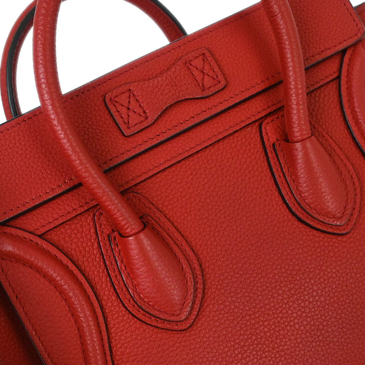 Celine Red Leather Nano Luggage Tote Handbag U-AT-5116 U-CU-0117 154053