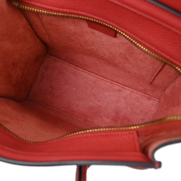 Celine Red Leather Nano Luggage Tote Handbag U-AT-5116 U-CU-0117 154053
