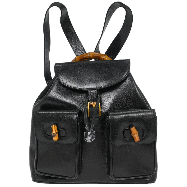 Gucci Black Pigskin Bamboo Backpack 003.2058.0016 154054