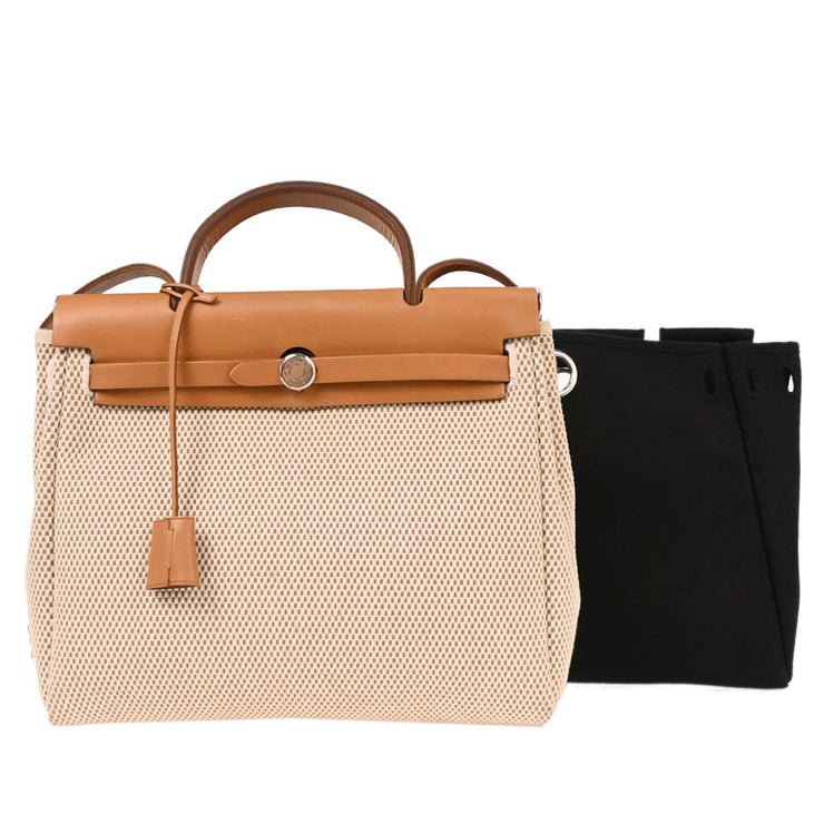 Hermes Beige Black Toile GM Officier Herbag PM 2 in 1 Handbag 154058