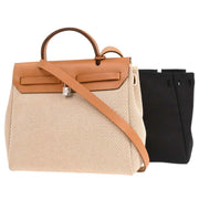 Hermes Beige Black Toile GM Officier Herbag PM 2 in 1 Handbag 154058