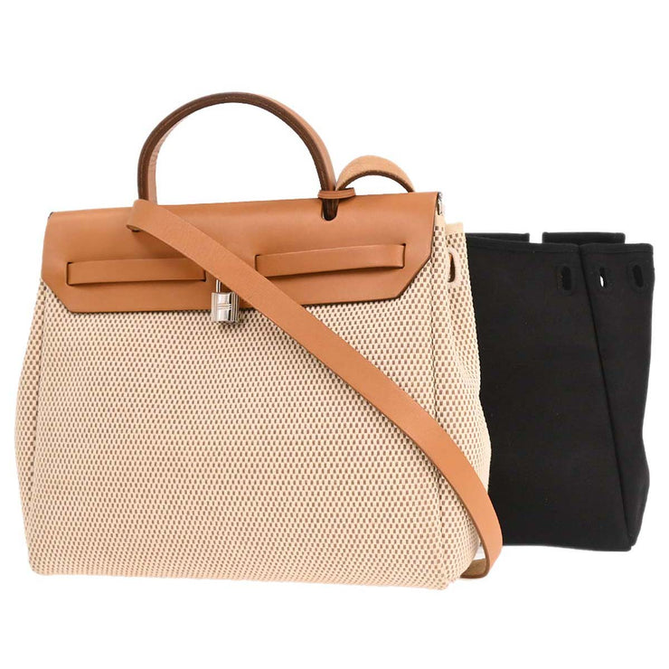 Hermes Beige Black Toile GM Officier Herbag PM 2 in 1 Handbag 154058