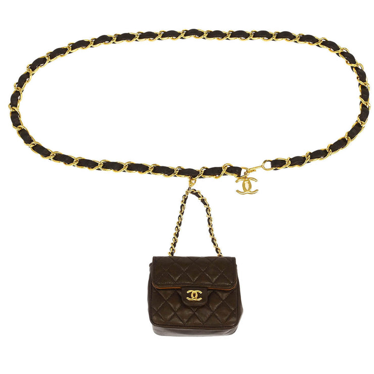 Chanel Brown Lambskin Classic Flap Micro Bum Belt Bag 154059