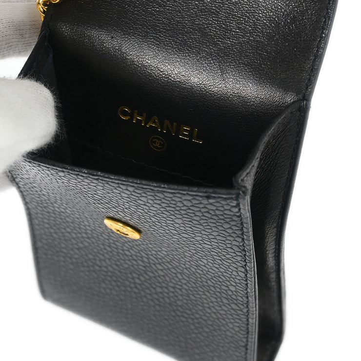 Chanel Black Calfskin Cigarette Case Key Holder Small Good 154063