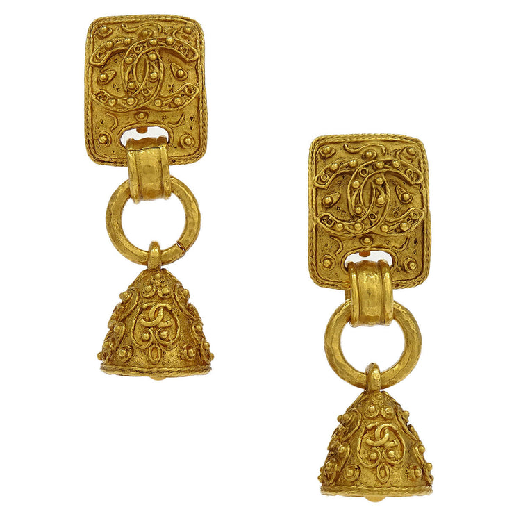 Chanel Bell Dangle Earrings Clip-On Gold 94A 154070