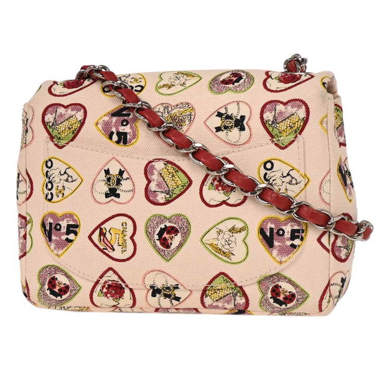 Chanel Pink Canvas Valentine Mini Classic Square Flap Shoulder Bag 17 154072