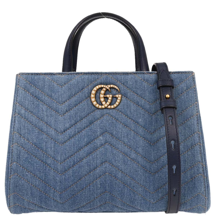 Gucci Blue Denim Marmont 2way Handbag 448054 467891 154087
