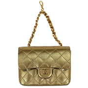 Chanel Metallic Gold Lambskin Classic Flap Micro Bag Pouch 154090