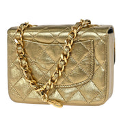 Chanel Metallic Gold Lambskin Classic Flap Micro Bag Pouch 154090