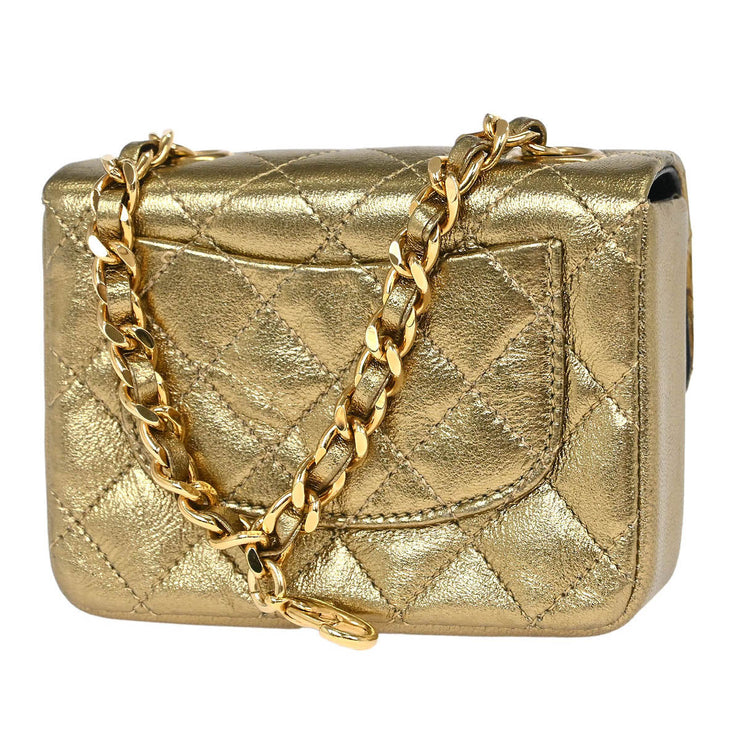 Chanel Metallic Gold Lambskin Classic Flap Micro Bag Pouch 154090