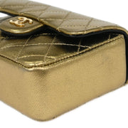 Chanel Metallic Gold Lambskin Classic Flap Micro Bag Pouch 154090