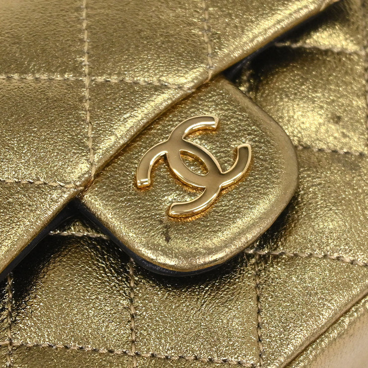Chanel Metallic Gold Lambskin Classic Flap Micro Bag Pouch 154090