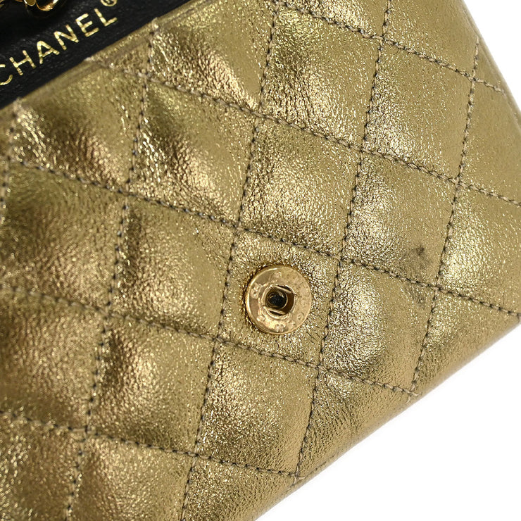 Chanel Metallic Gold Lambskin Classic Flap Micro Bag Pouch 154090