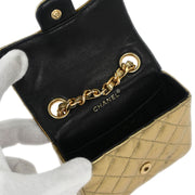 Chanel Metallic Gold Lambskin Classic Flap Micro Bag Pouch 154090