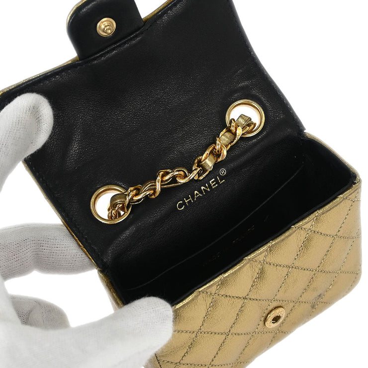 Chanel Metallic Gold Lambskin Classic Flap Micro Bag Pouch 154090