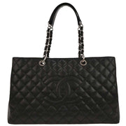 Chanel Black Calfskin Grand Shopping Tote GST XL Chain Handbag 154091