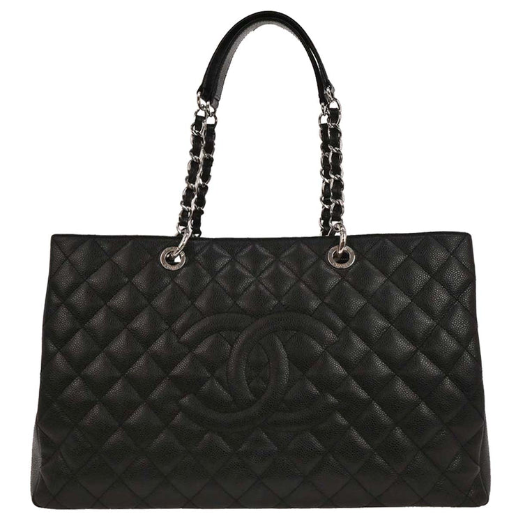 Chanel Black Calfskin Grand Shopping Tote GST XL Chain Handbag 154091