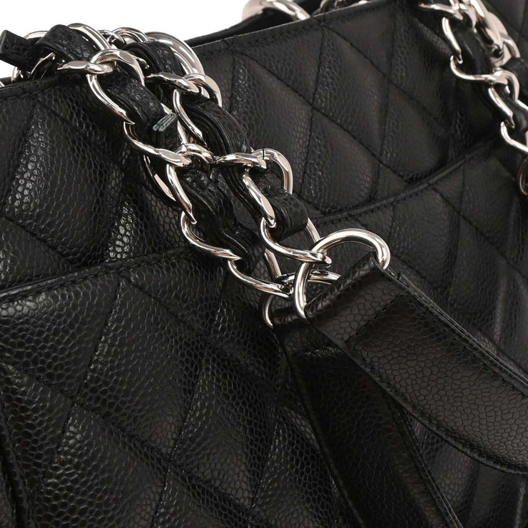 Chanel Black Calfskin Grand Shopping Tote GST XL Chain Handbag 154091