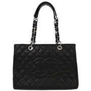 Chanel Black Calfskin Grand Shopping Tote GST Chain Handbag 154094
