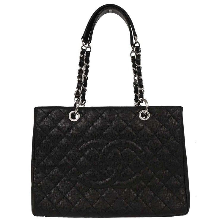 Chanel Black Calfskin Grand Shopping Tote GST Chain Handbag 154094