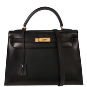 Hermes Black Box Calf Kelly 32 Sellier Handbag  Circle:X 154103