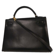 Hermes Black Box Calf Kelly 32 Sellier Handbag  Circle:X 154103
