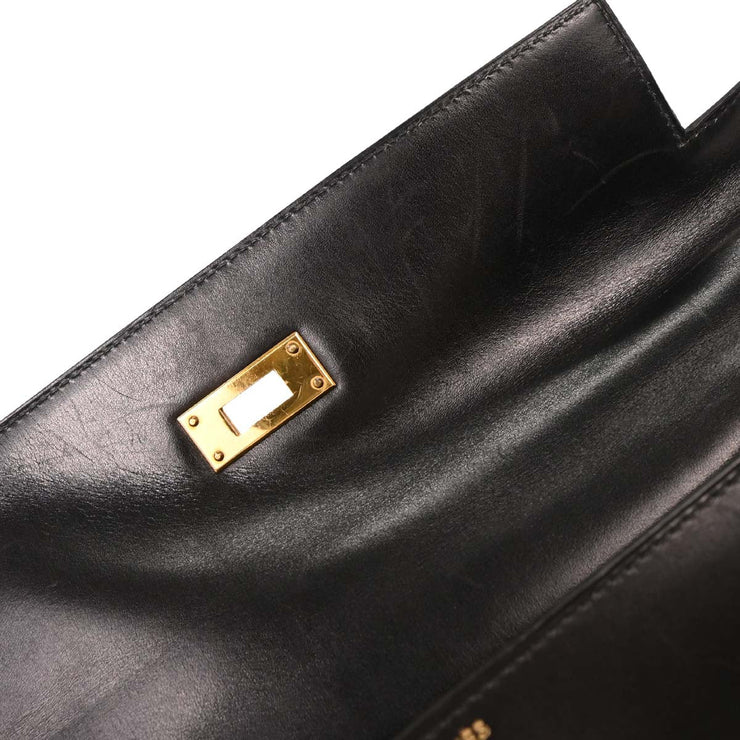 Hermes Black Box Calf Kelly 32 Sellier Handbag  Circle:X 154103