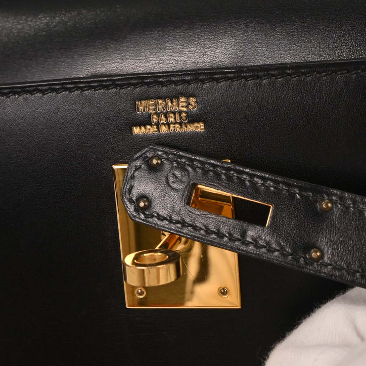 Hermes Black Box Calf Kelly 32 Sellier Handbag  Circle:X 154103