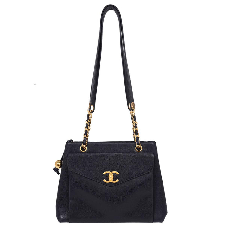 Chanel Navy Calfskin Shoulder Tote Bag 154127