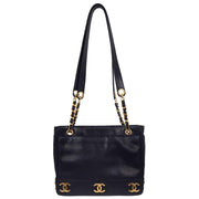 Chanel Navy Calfskin Triple CC Shoulder Tote Bag 154135
