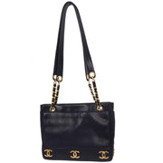 Chanel Navy Calfskin Triple CC Shoulder Tote Bag 154135