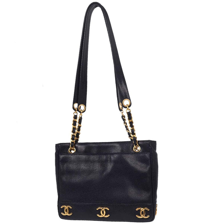 Chanel Navy Calfskin Triple CC Shoulder Tote Bag 154135