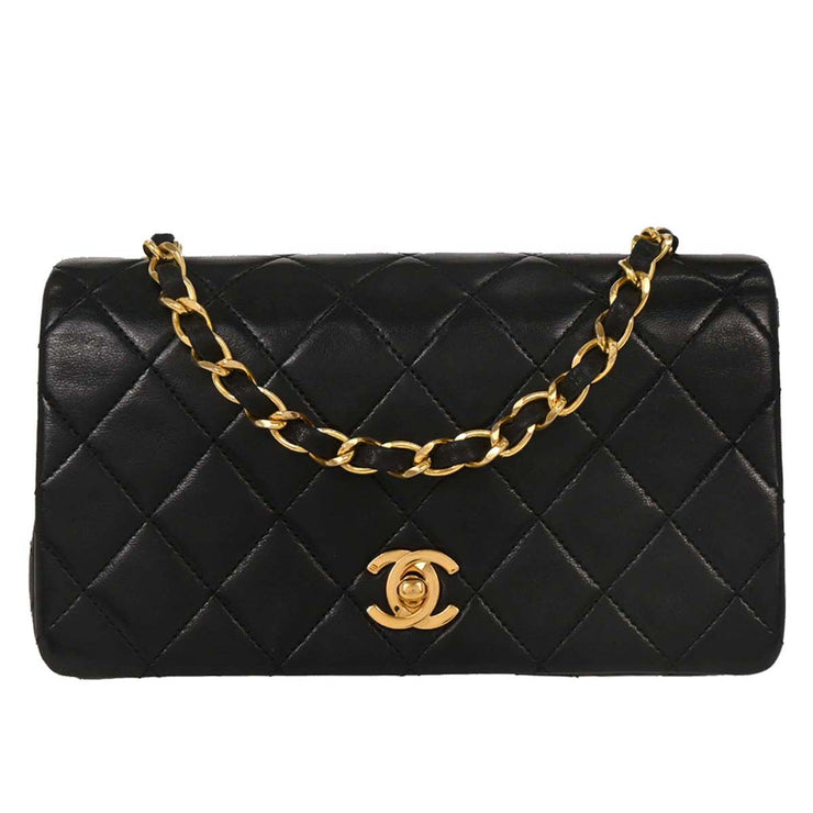 Chanel Black Lambskin Turnlock Mini Full Flap Shoulder Bag 154136