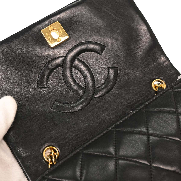 Chanel Black Lambskin Turnlock Mini Full Flap Shoulder Bag 154136