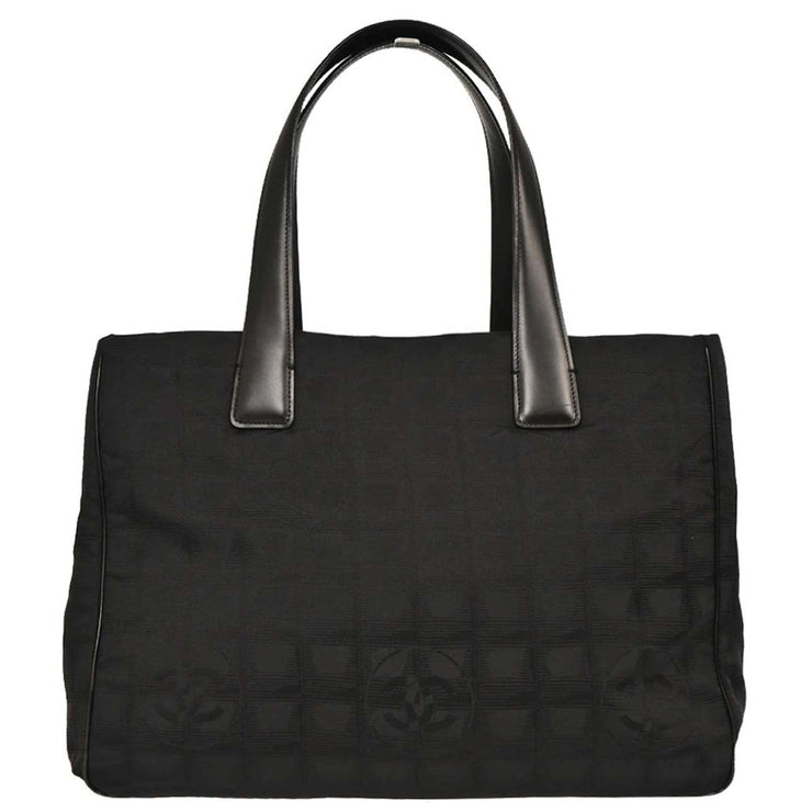 Chanel Black Jacquard Nylon Travel Line Tote Handbag 154138