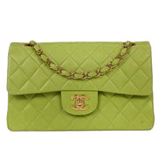 Chanel Green Lambskin Small Classic Double Flap Shoulder Bag 154162