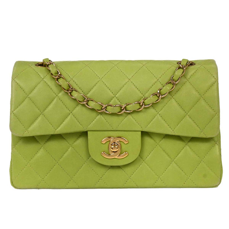 Chanel Green Lambskin Small Classic Double Flap Shoulder Bag 154162