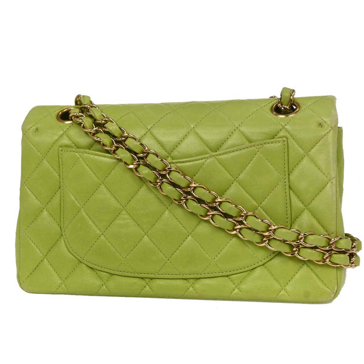 Chanel Green Lambskin Small Classic Double Flap Shoulder Bag 154162