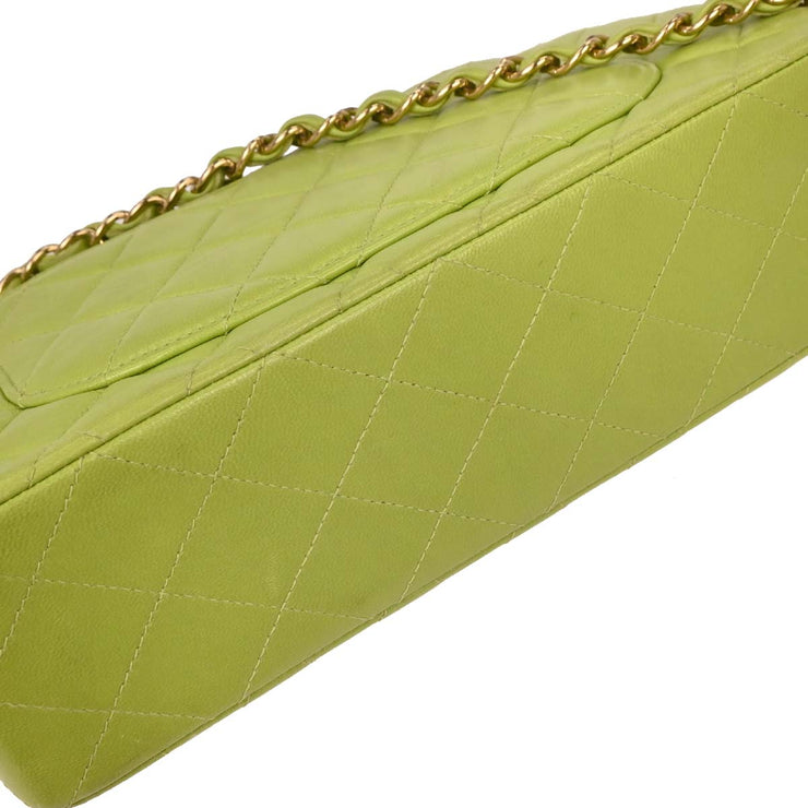 Chanel Green Lambskin Small Classic Double Flap Shoulder Bag 154162