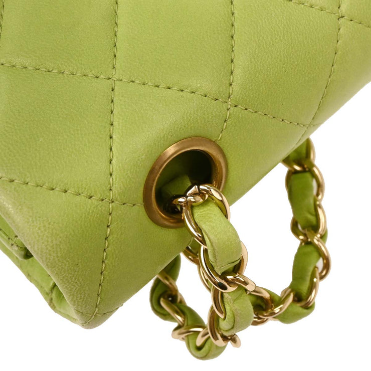 Chanel Green Lambskin Small Classic Double Flap Shoulder Bag 154162