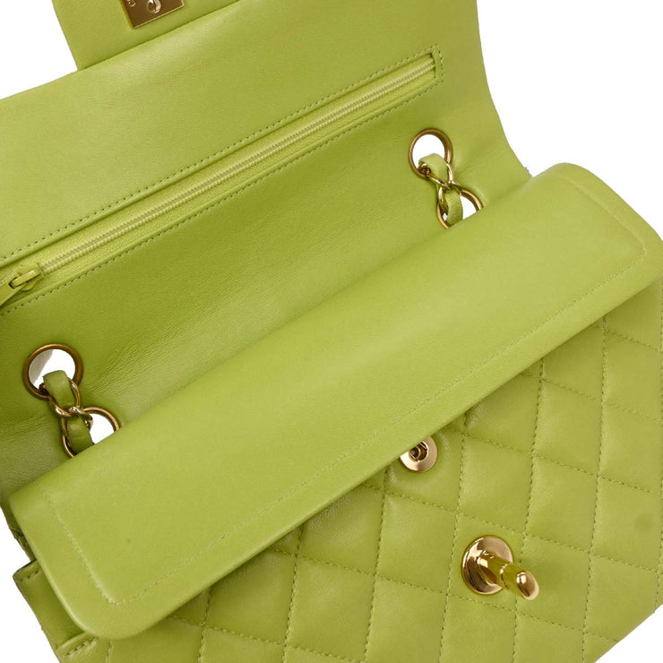 Chanel Green Lambskin Small Classic Double Flap Shoulder Bag 154162