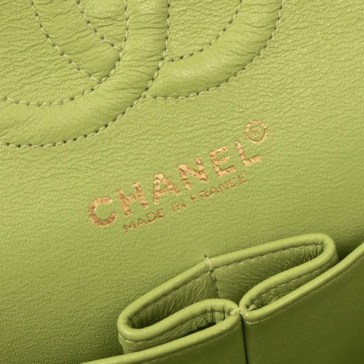 Chanel Green Lambskin Small Classic Double Flap Shoulder Bag 154162