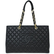 Chanel Black Calfskin Grand Shopping Tote GST XL Chain Handbag 154164