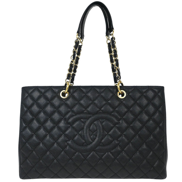Chanel Black Calfskin Grand Shopping Tote GST XL Chain Handbag 154164