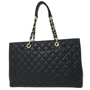 Chanel Black Calfskin Grand Shopping Tote GST XL Chain Handbag 154164