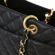Chanel Black Calfskin Grand Shopping Tote GST XL Chain Handbag 154164