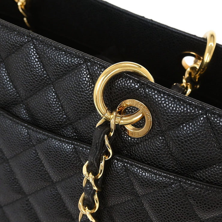 Chanel Black Calfskin Grand Shopping Tote GST XL Chain Handbag 154164