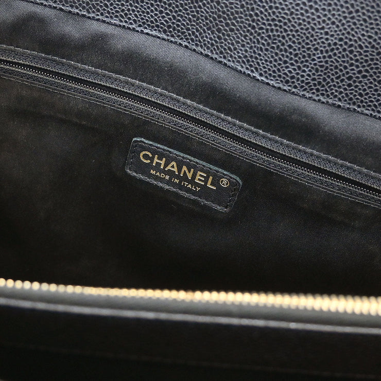 Chanel Black Calfskin Grand Shopping Tote GST XL Chain Handbag 154164