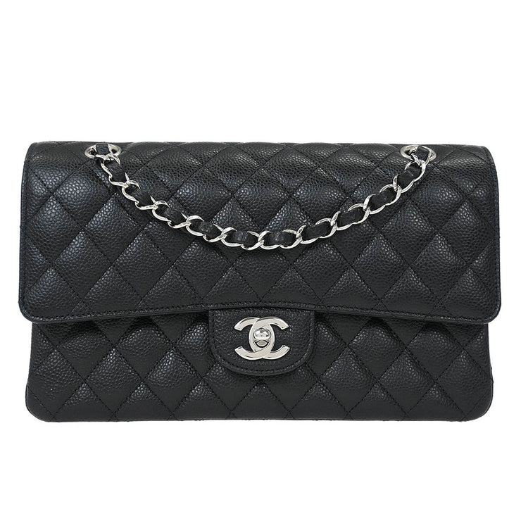 Chanel Black Calfskin Medium Classic Double Flap Shoulder Bag 154172