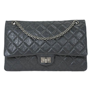 Chanel Gray Calfskin 2.55 Double Flap Shoulder Bag 154174